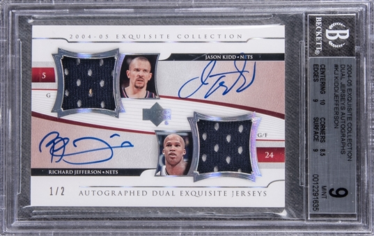 2004-05 UD "Exquisite Collection" Dual Jerseys Autographs #KJ Jason Kidd/Richard Jefferson Dual Signed Game Used Patch Card (#1/2) - BGS MINT 9/BGS 10